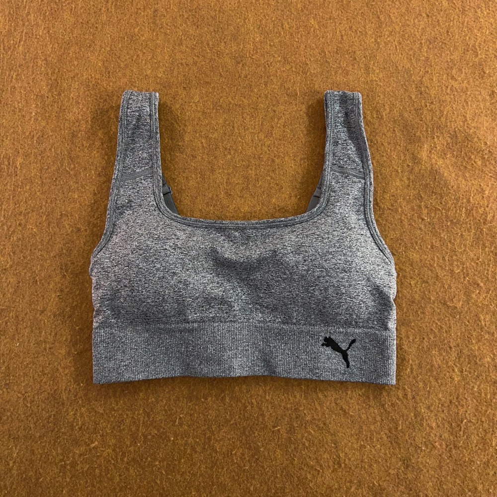 Puma Womens Small Gray Heathered Seamless Adjustable Strap Sports Bra New